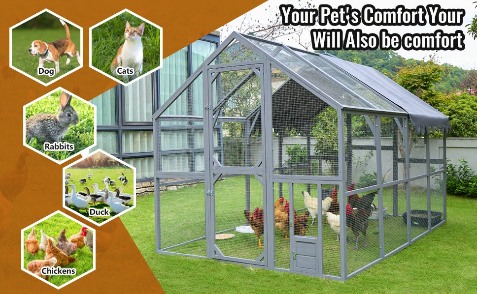 Outdoor Chicken Coop Enclosures 110 Large Kitten Playpen ,Upgrade Waterproof Cover-GREY