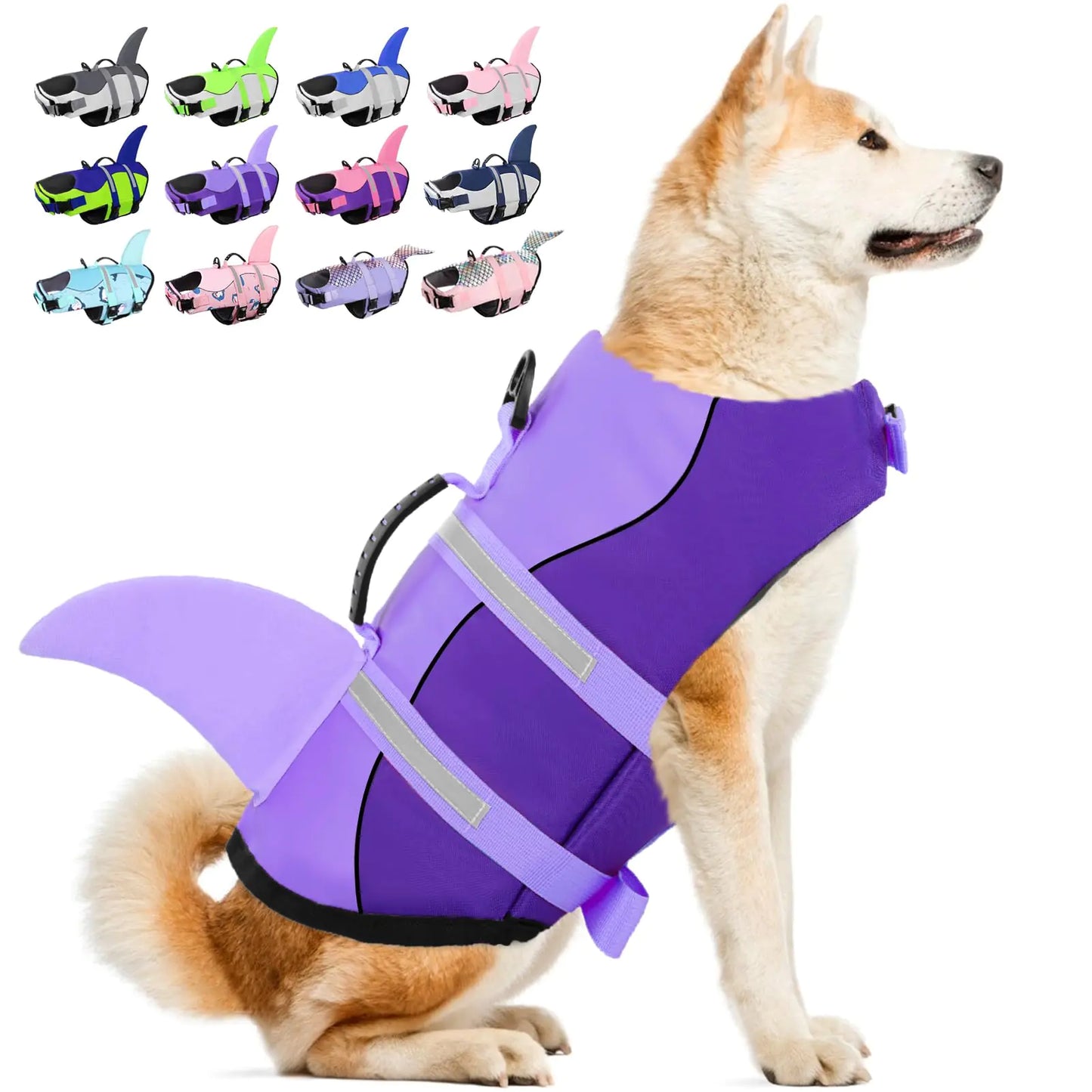 Dog Life Jacket Large Dog Life Vest for Swimming Boating Shark Life Jackets for Small Medium Large Dogs Reflective Dog Lifesaver Life Preserver Swimsuit with Rescue Handle and High Buoyancy